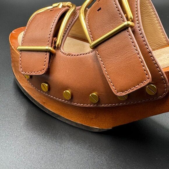 Veronica Beard Halifax Leather Studded Buckle Clogs - Picture 8 of 11